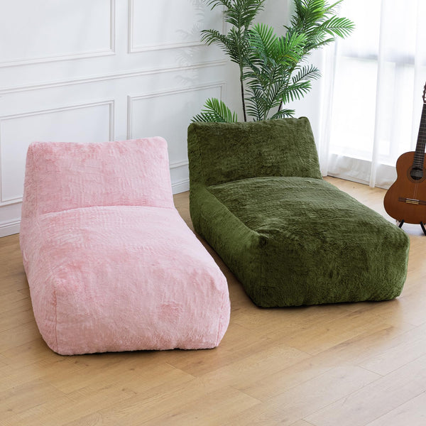 Giant Memory Foam Bean Bag Lounger Chair with Faux Fur & Side Pockets