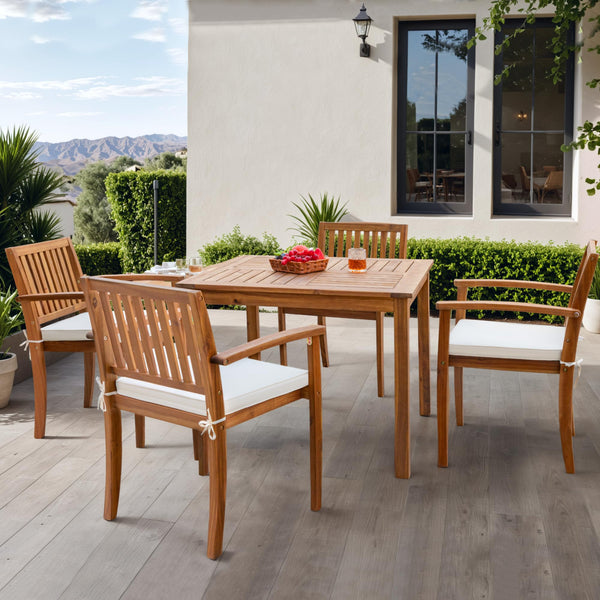 5-Piece Acacia Wood Outdoor Dining Set with Cushions