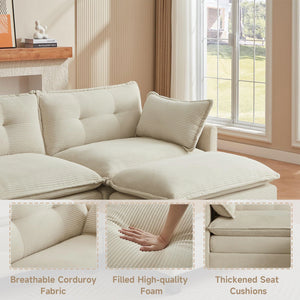 U-Shaped Modular Sectional Sofa with 2 Ottomans – 111.5" Corduroy Cloud Couch