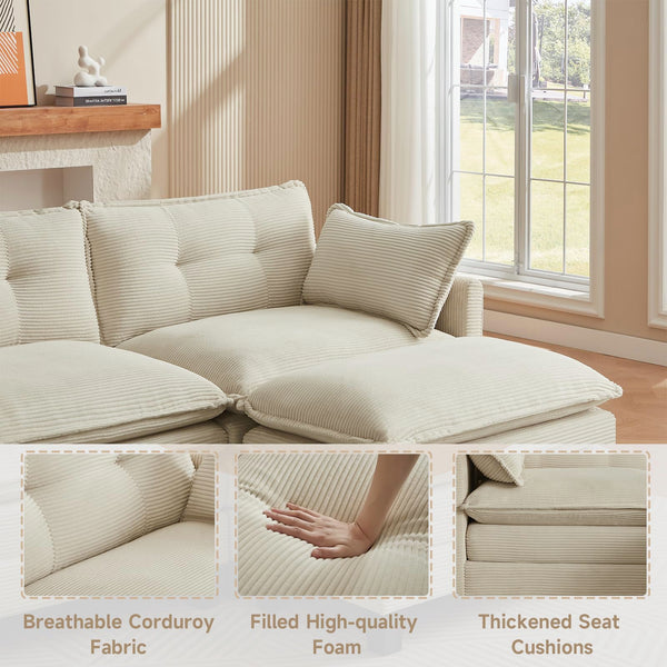 U-Shaped Modular Sectional Sofa with 2 Ottomans – 111.5" Corduroy Cloud Couch