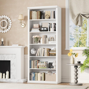 6-Tier Tall Bookcase with Wide Shelves – 27.5" W Freestanding Bookshelf