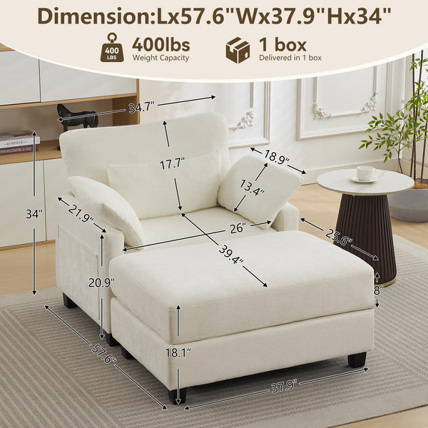 Chenille Chaise Lounge Chair with Ottoman