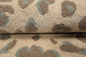 Hand-Tufted Leopard Print Wool Area Rug – Tan & Brown, Multiple Sizes