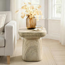 Concrete Pedestal Side Table with Faux Marble Finish