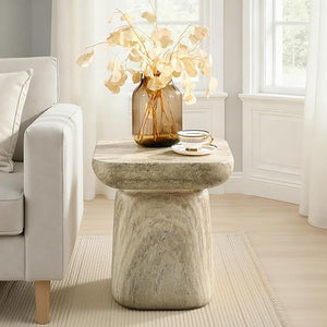 Concrete Pedestal Side Table with Faux Marble Finish