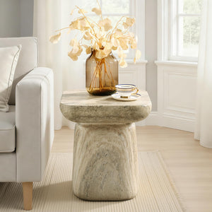 Concrete Pedestal Side Table with Faux Marble Finish