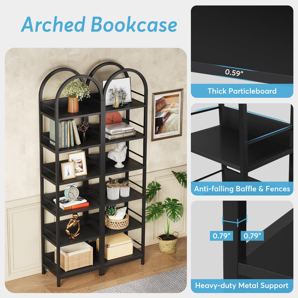 6-Tier Arched Bookcase with Metal Frame