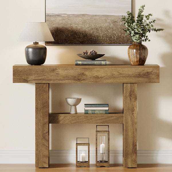 2-Tier Farmhouse Console Table with Storage Shelves