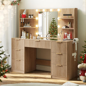 47" Fluted Makeup Vanity Desk with Mirror & LED Lights