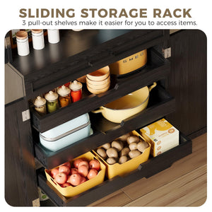 Farmhouse Kitchen Pantry Cabinet with Sliding Racks & Door Shelves