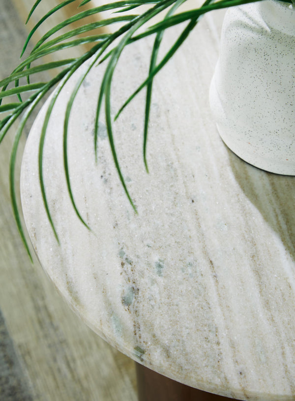 Round Marble Top Accent End Table with Wood Legs