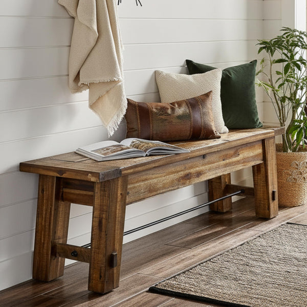 60-Inch Solid Wood Entryway & Dining Bench – Rustic Industrial Style