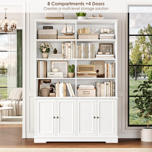 73" Tall Bookshelf with Doors – 6-Tier Double Wide Storage Bookcase