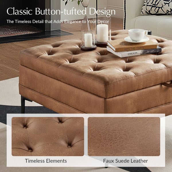 Square Storage Ottoman Coffee Table with Lift Top & Metal Legs