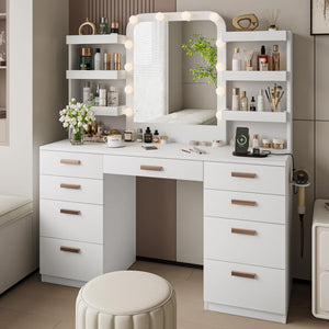 Makeup Vanity Table with LED Mirror, 9 Drawers & 6 Shelves