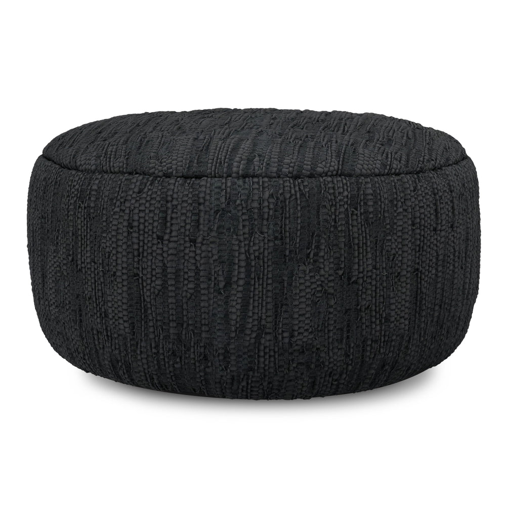 30-Inch Round Genuine Leather Pouf Ottoman
