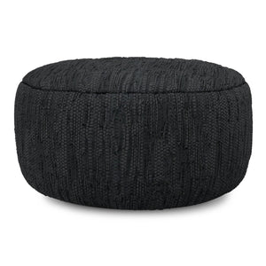 30-Inch Round Genuine Leather Pouf Ottoman