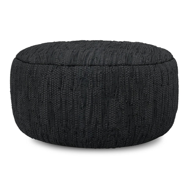 30-Inch Round Genuine Leather Pouf Ottoman