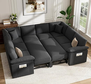 L-Shaped Sectional Sleeper Sofa with Pull-Out Bed and Storage