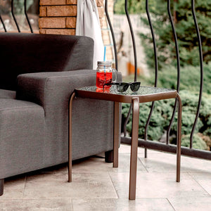 Bronze Metal Outdoor Side Table with Tempered Glass Top