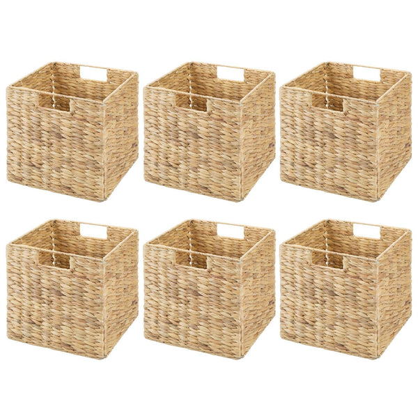 Woven Hyacinth Cube Storage Baskets with Handles – Set of 6