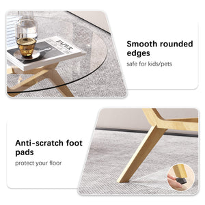 Round Glass Coffee Table with Wood Frame