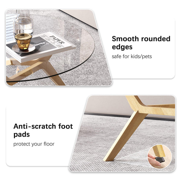 Round Glass Coffee Table with Wood Frame
