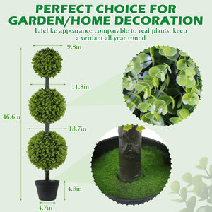Artificial Topiary Ball Tree Set of 2 – 4FT Triple Ball Boxwood Trees