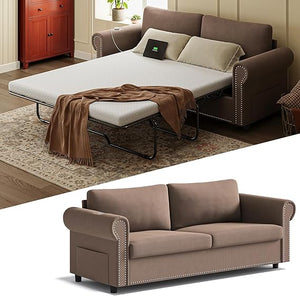 Queen Pull Out Sofa Bed with Memory Foam Mattress
