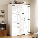 Farmhouse Armoire Wardrobe with Drawers & Hanging Rod