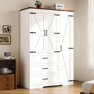 70" Farmhouse Wardrobe Closet with 3 Doors & 3 Drawers