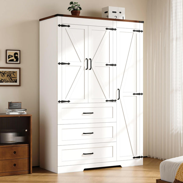 70" Farmhouse Wardrobe Closet with 3 Doors & 3 Drawers