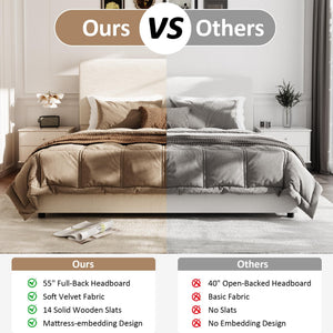 Queen Velvet Sleigh Bed Frame with Tall Headboard