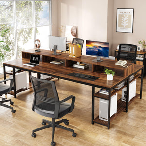 2-Person Desk with Monitor Stand & Storage Shelves, 78.74"