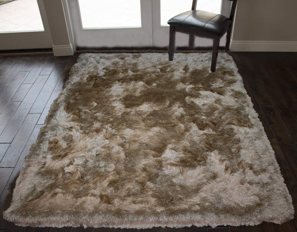 Gold Shimmer Shag Area Rug 8x10 – Plush Polyester with Metallic Accents
