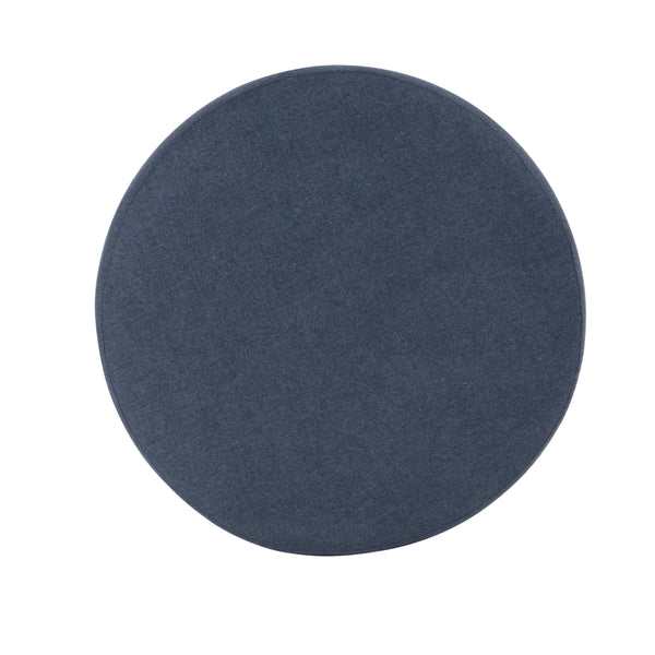 Round Upholstered Ottoman with Wood Base