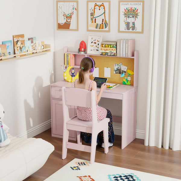 Kids Study Desk and Chair Set with Hutch and Storage