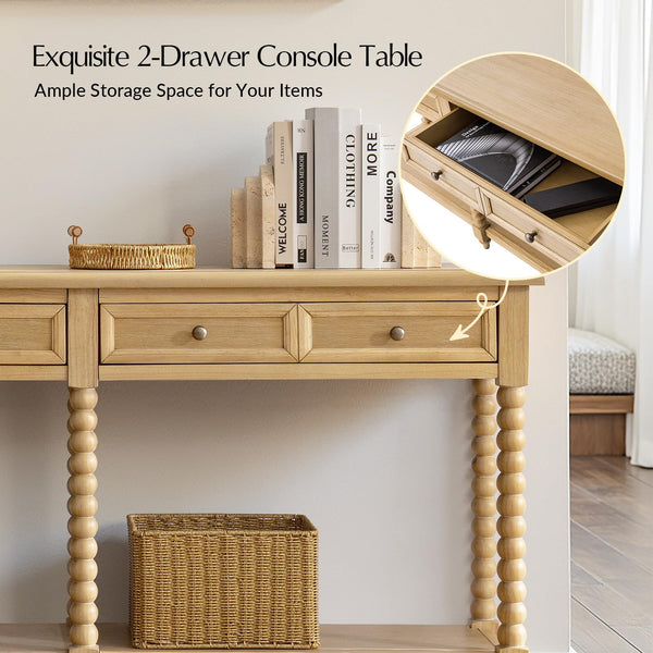 Farmhouse Console Table with Drawers and Open Shelf