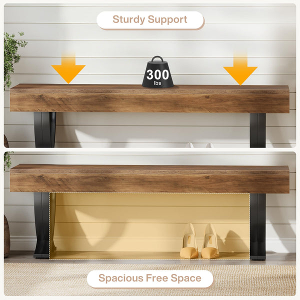 55-Inch Industrial Entryway Shoe Bench with Metal X-Shaped Legs