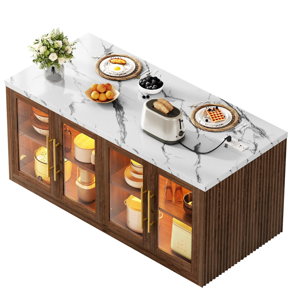 Rolling Kitchen Island with Storage & RGB Lighting