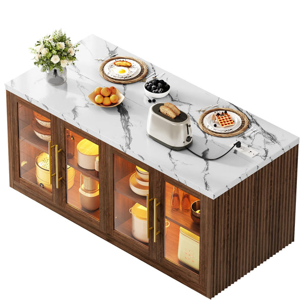 Rolling Kitchen Island with Storage & RGB Lighting