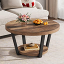 Round Coffee Table with Storage Shelf, 2-Tier