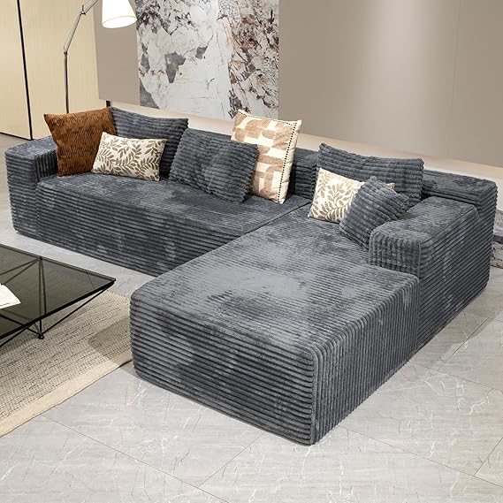 104" L-Shape Sectional Sofa with Chaise – Corduroy, No Assembly