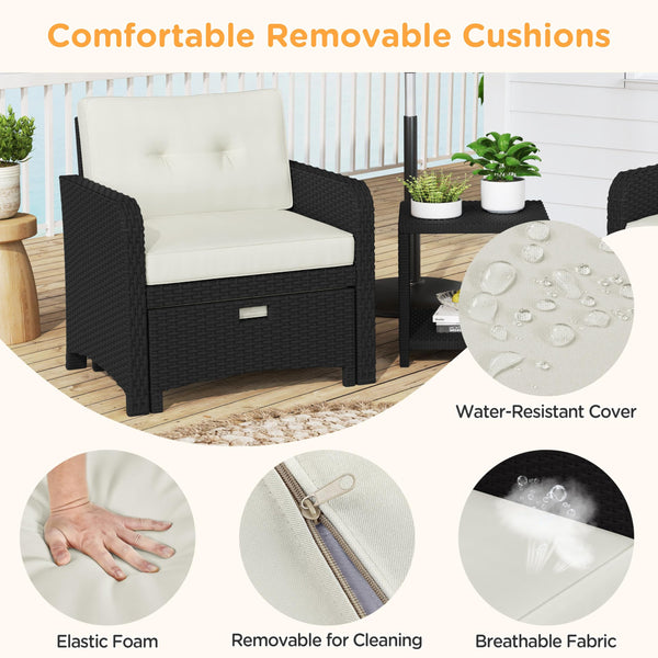 5-Piece PE Rattan Patio Conversation Set with Ottomans