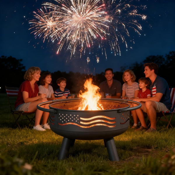 32-Inch American Flag Round Fire Pit