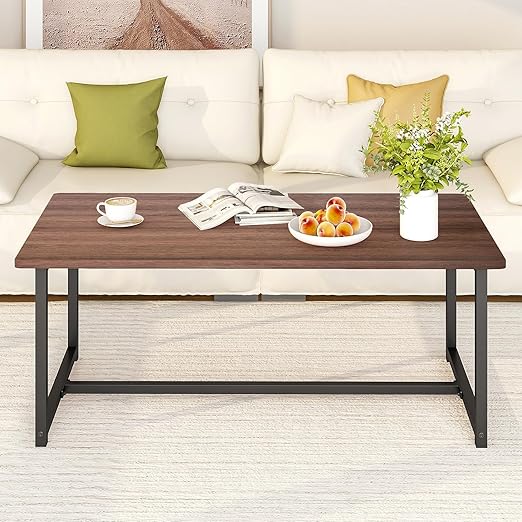 Rectangular Coffee Table with Metal Frame and Wood Top