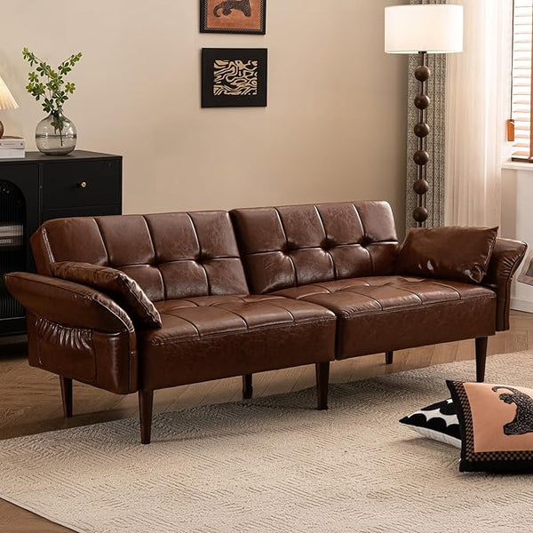 85" Convertible Futon Sofa Bed with Storage & Adjustable Armrests