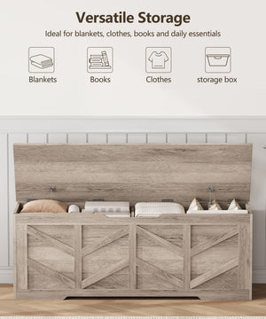 Extra Large Storage Bench with Safety Hinges – 51.2" Wooden Trunk