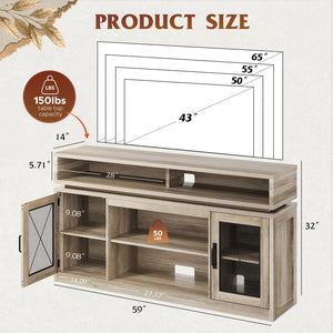 Farmhouse TV Stand with LED Lights & Storage Cabinets