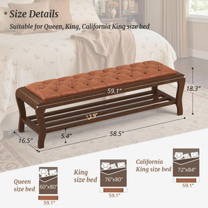 59" PU Leather Entryway Bench with Open Shoe Storage